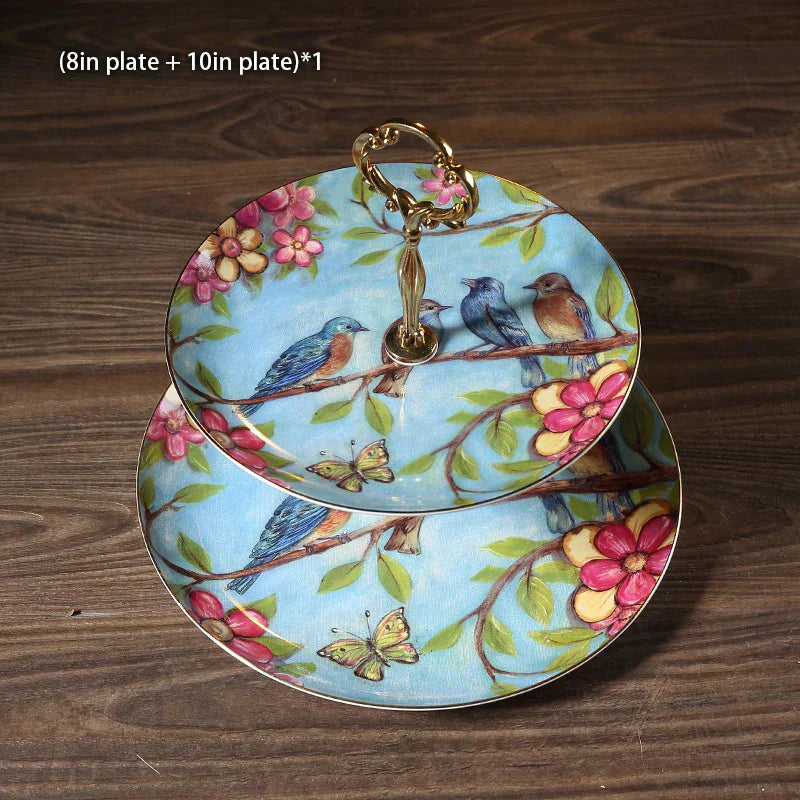 DecorBites™ Bone China Fruit Plates Set Cake Stand Buffet Dishes Tray Tableware Decoration