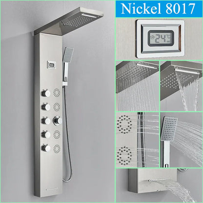 DecorBites™ Black Shower Panel Column Wall Mount Rainfall Waterfall Faucet Hot Cold Mixer Tap