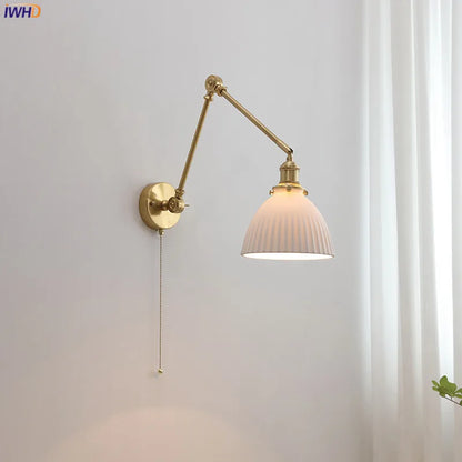 DecorBites™ Copper Swing Arm Wall Lights Sconce Up Down LED Modern Ceramic Lampshade