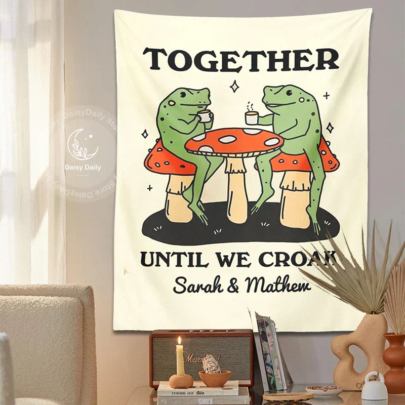 DecorBites™ Cute Cartoon Frog Moon Phase Tapestry for Girls Dorm Room Decor