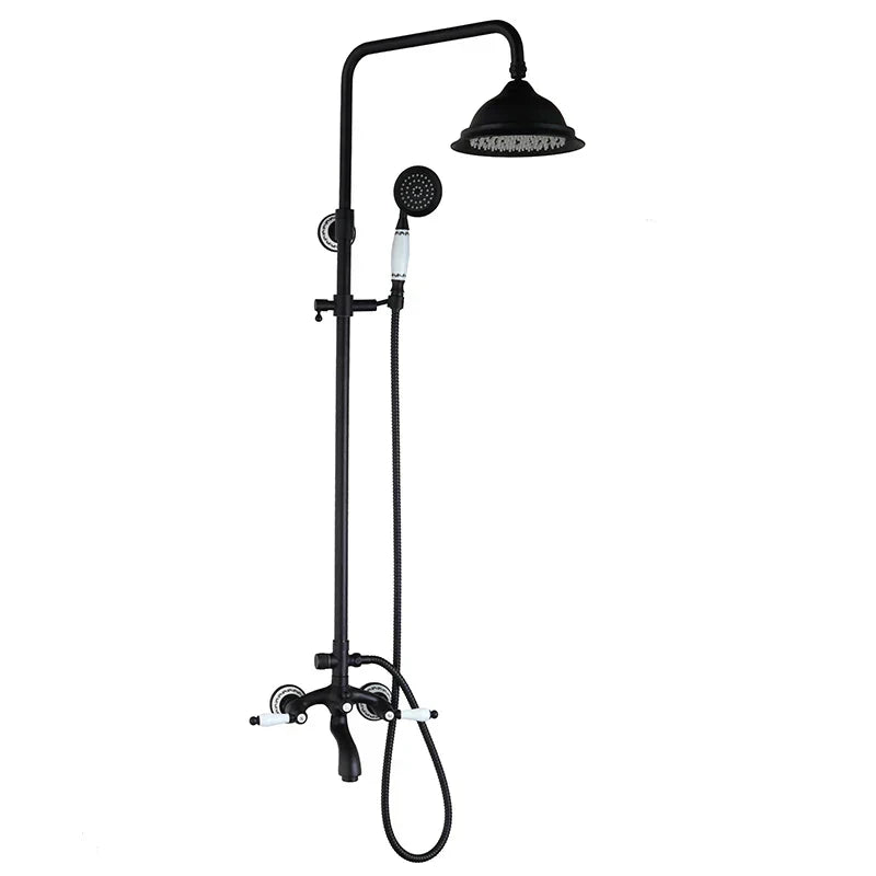 DecorBites™ 8" Black Rain Shower Head Set with Hand Spray and Mixer Faucet
