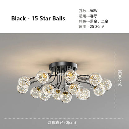 DecorBites™ Glass Bubble Ball LED Ceiling Light in Black Gold Crystal for Bedroom & Living Room