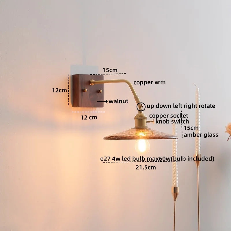 DecorBites™ Amber Glass LED Wall Sconce Pull Chain Switch.