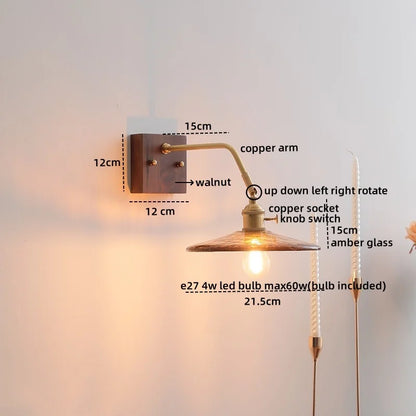 DecorBites™ Amber Glass LED Wall Sconce Pull Chain Switch.