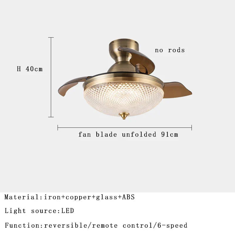 DecorBites™ Copper Bronze Ceiling Fan Light Remote Control 6-speed Reversible Silent Design