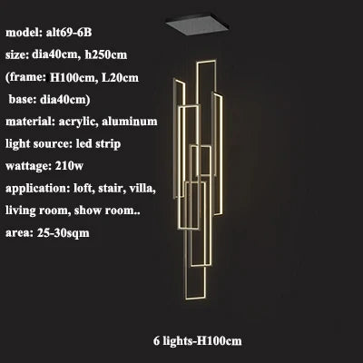 DecorBites™ LED Rectangle Staircase Chandelier Pendant Lighting for Modern Living Room Decor