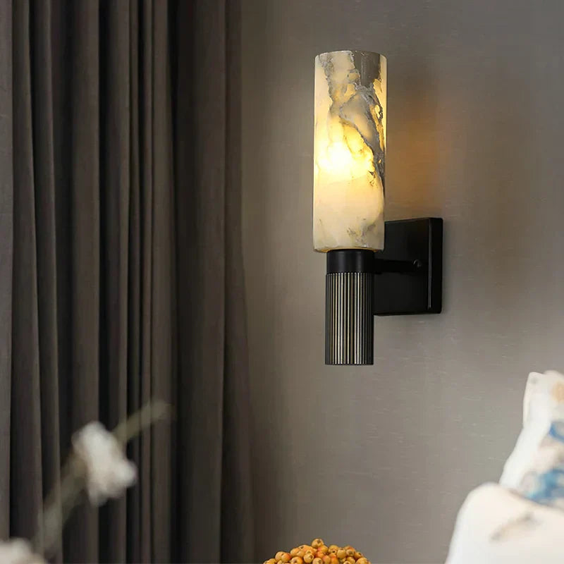DecorBites™ Alabaster Copper Wall Lamp | Luxury Marble Sconce LED Light | Bedroom Living Room Fixture