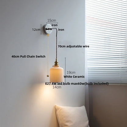 DecorBites™ Ceramic LED Wall Lamp with Pull Chain Switch, Adjustable Stair Light Sconce