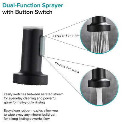 DecorBites™ Black Flexible Kitchen Faucet Pull Down Mixer Tap Swivel Stream Sprayer Nozzle