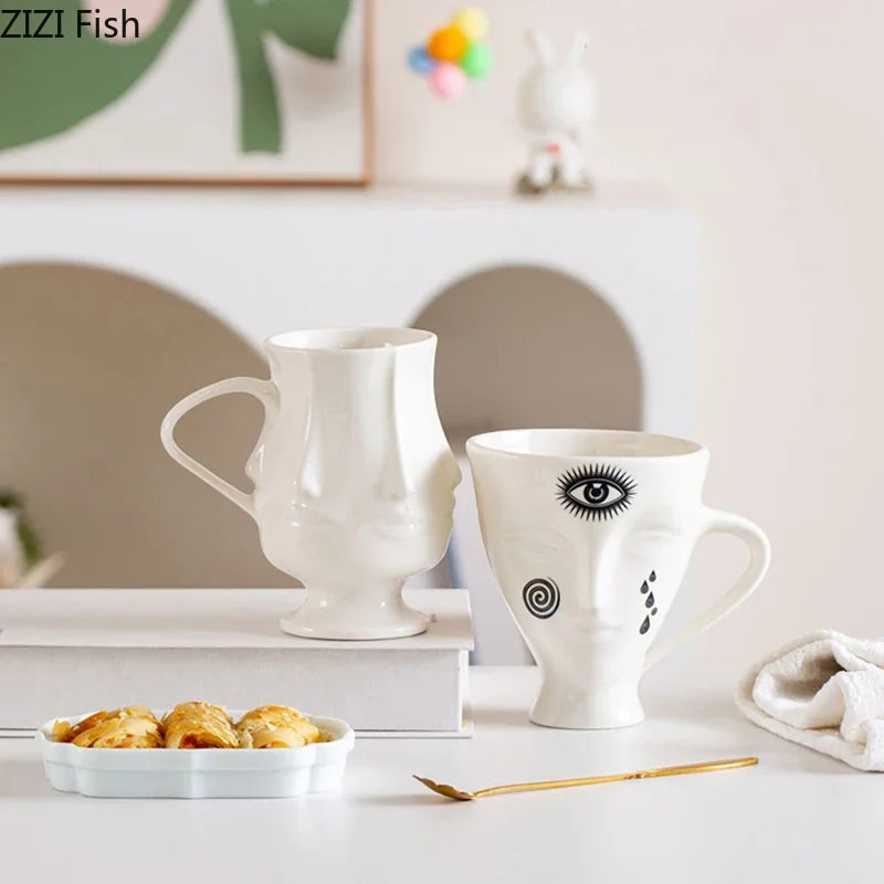 DecorBites™ Abstract Face Ceramic Coffee Mug Dining Table Teacup Juice Container