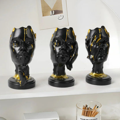 DecorBites™ Abstract Face Mask Silence Gold Resin Statue Home Decor Figurine