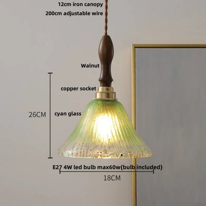 DecorBites™ LED Pendant Light: Japan Style White Glass, Copper Socket, Walnut Wood Lamp