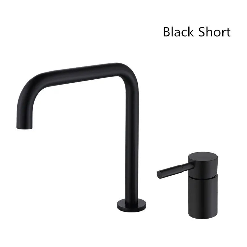 DecorBites™ Black Basin Faucet: Brushed Gold Two-Hole Bathroom Sink Tap with Rotating Spout