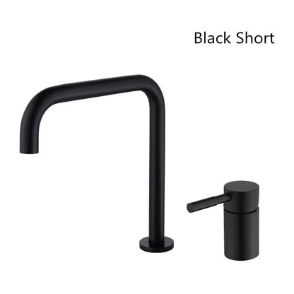 DecorBites™ Black Basin Faucet: Brushed Gold Two-Hole Bathroom Sink Tap with Rotating Spout