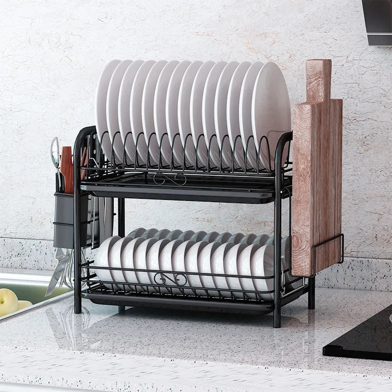 DecorBites™ 3-Tier Kitchen Drying Rack & Dish Organizer Shelf with Drain Board