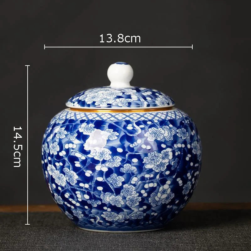 DecorBites™ Blue White Porcelain Tea Canister Organizer Box Coffee Container Caddy Jar