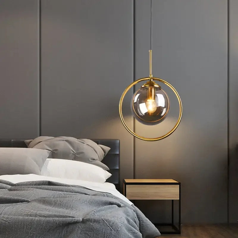 ™ Golden Ring Glass Ball Pendant Light for Kitchen Dining Room & Bedside