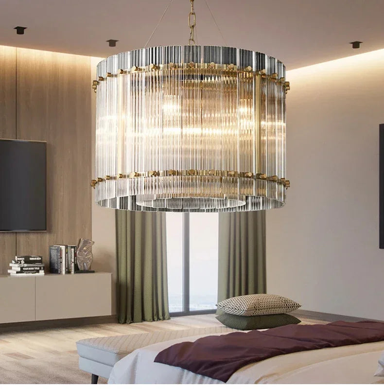 DecorBites™ Gold Double Layer Ring Crystal Pendant Light for Elegance in Every Room