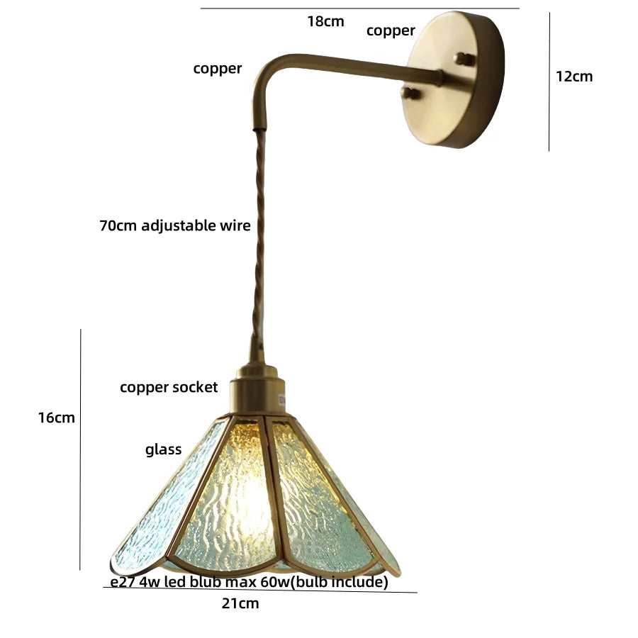 DecorBites™ Blue Glass LED Wall Sconce Pull Chain Switch Staircase Tiffany Style Mirror Light