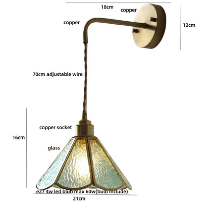 DecorBites™ Blue Glass LED Wall Sconce Pull Chain Switch Staircase Tiffany Style Mirror Light