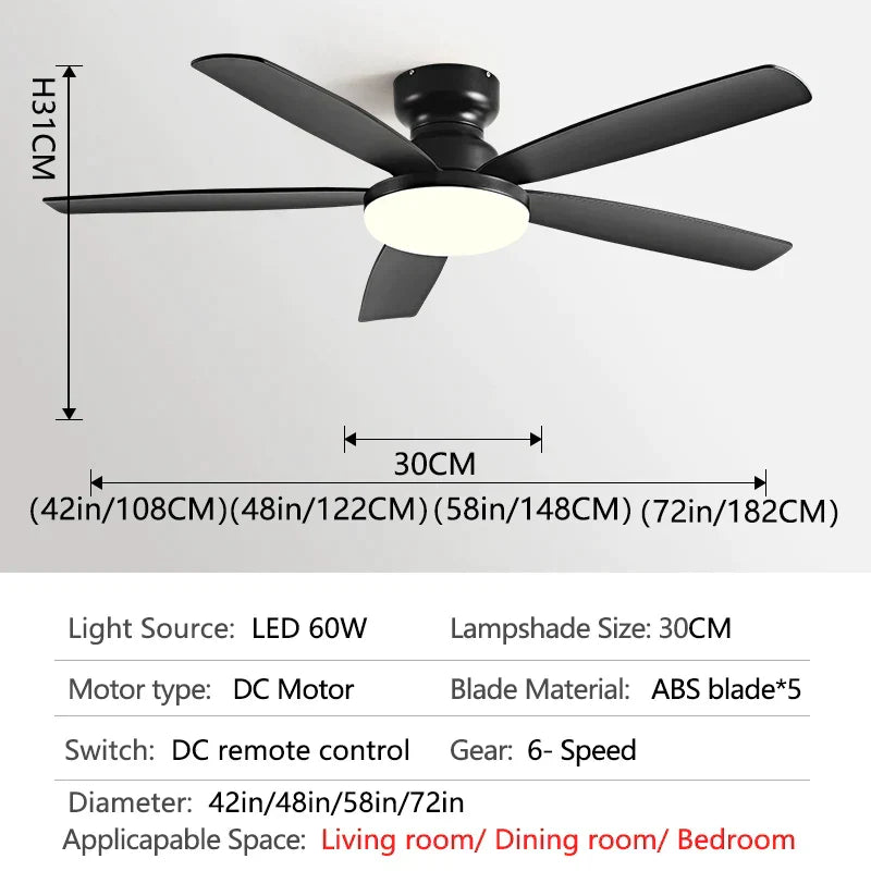 DecorBites™ 72" Low Floor Fan Light Chandelier 2023 Living Room Ceiling Fan Strong Winds
