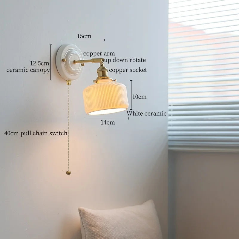 DecorBites™ Ceramic Wall Sconce Light Copper Arm Nordic Minimalism Bedroom Bathroom Mirror