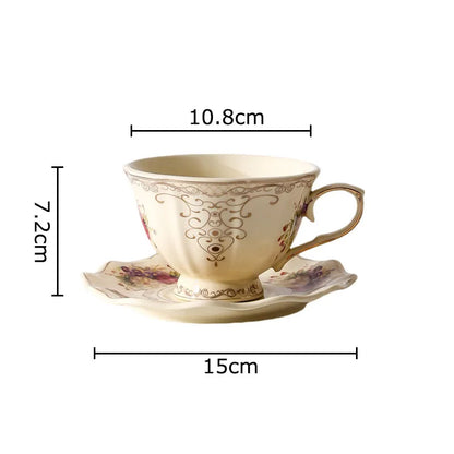 DecorBites™ Lace Edge Flower Ceramic Cup & Saucer Set - Gold-plated Teacup for Dining Table