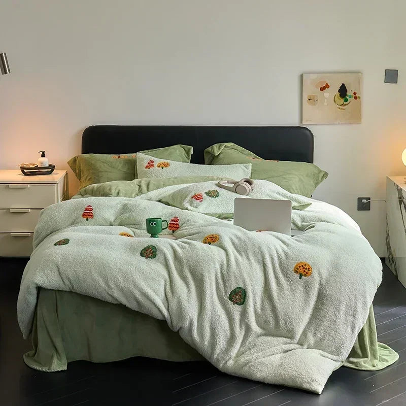 DecorBites™ Full Matte Ant Velvet Winter Duvet Set Queen Bedding Warmth Fluffy Blanket