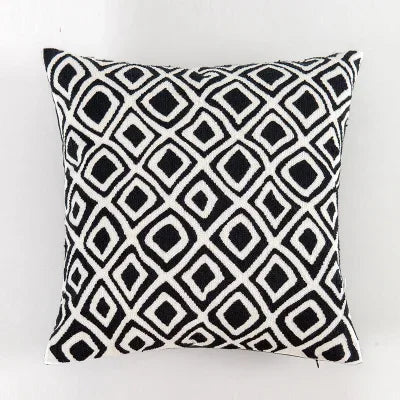 DecorBites™ Black White Embroidered Cushion Cover 45x45cm Sofa Bed Chair Home Decor