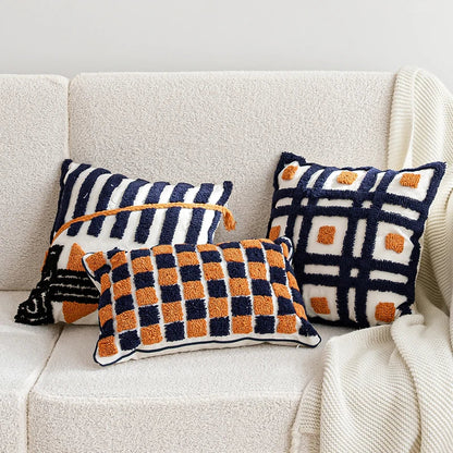 DecorBites™ Boho Tufted Pillow Cover Navy Burnt Orange 45x45cm Square for Home Decoration