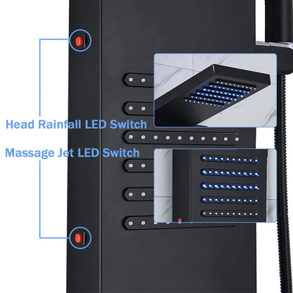 DecorBites™ Black LED Shower Column with Massage Jets and Waterfall Mixer Tap