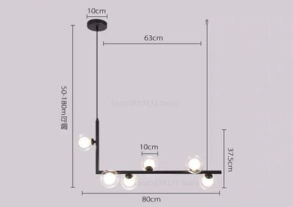 DecorBites™ Glass Ball LED Chandelier: Modern Long Pendant Lighting for Living Room and Shop
