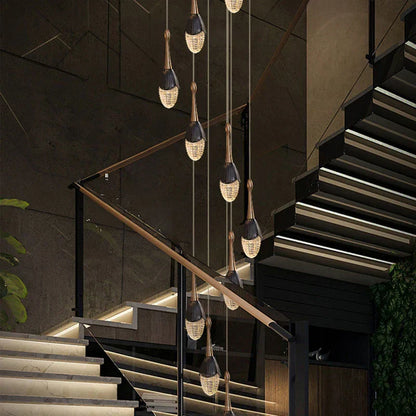 DecorBites™ Gold LED Staircase Chandelier | Luxury Large Living Room Pendant Lamp