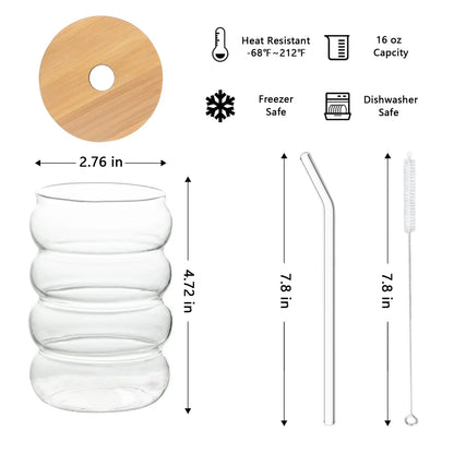 DecorBites™ Creative Glass Cup Set with Lid and Straw - Perfect for Parties