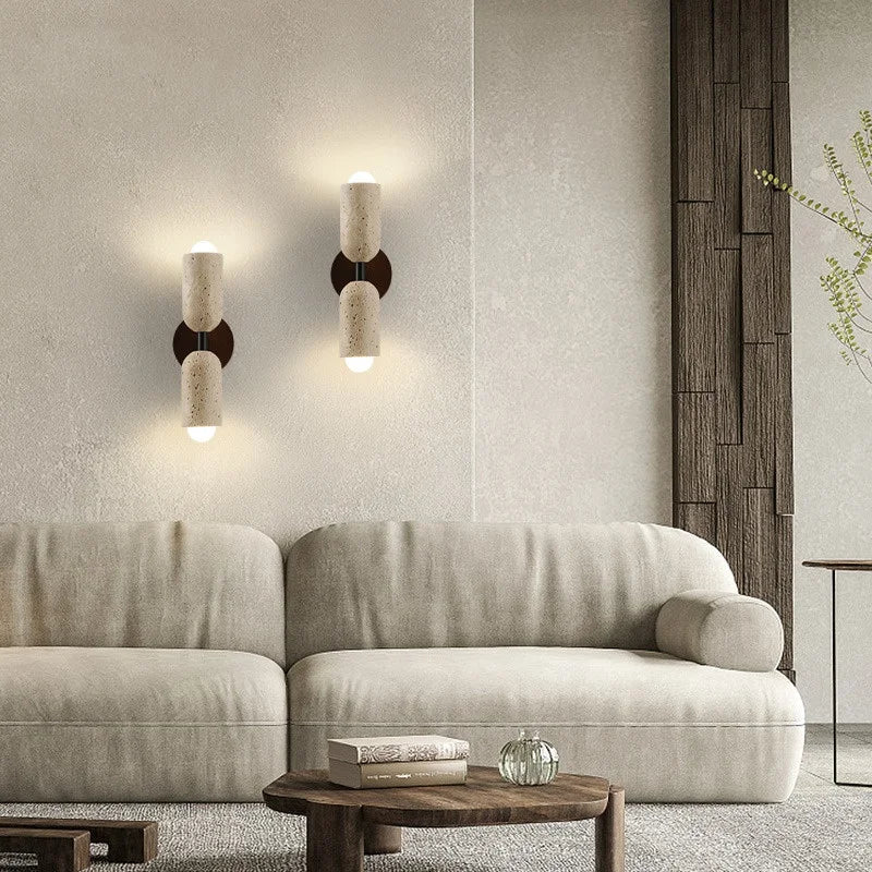 DecorBites™ LED Wall Light Fixture Yellow Travertine Stone Modern Bedside Lamp