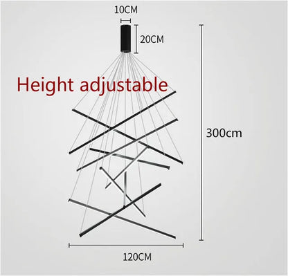 DecorBites™ Black Stair LED Chandelier: Modern Long Line Ceiling Pendant Light for Hall Living Room