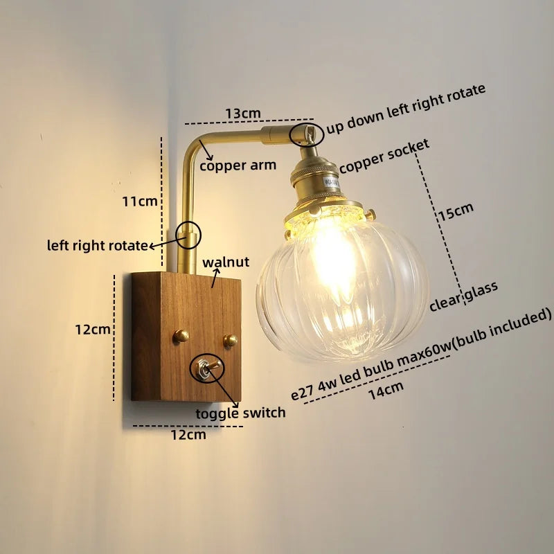 DecorBites™ Glass Copper LED Wall Lights Modern Bedside Lamp Applique Da Parete