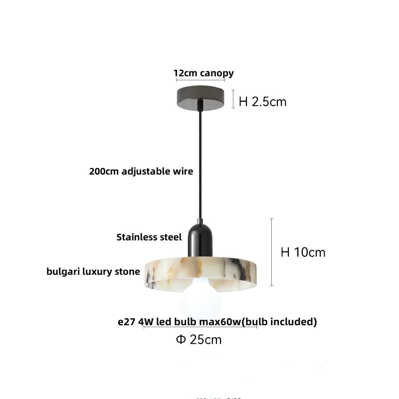 DecorBites™ Bulgari Stone LED Pendant Lamp - Natural Marble Hanging Light