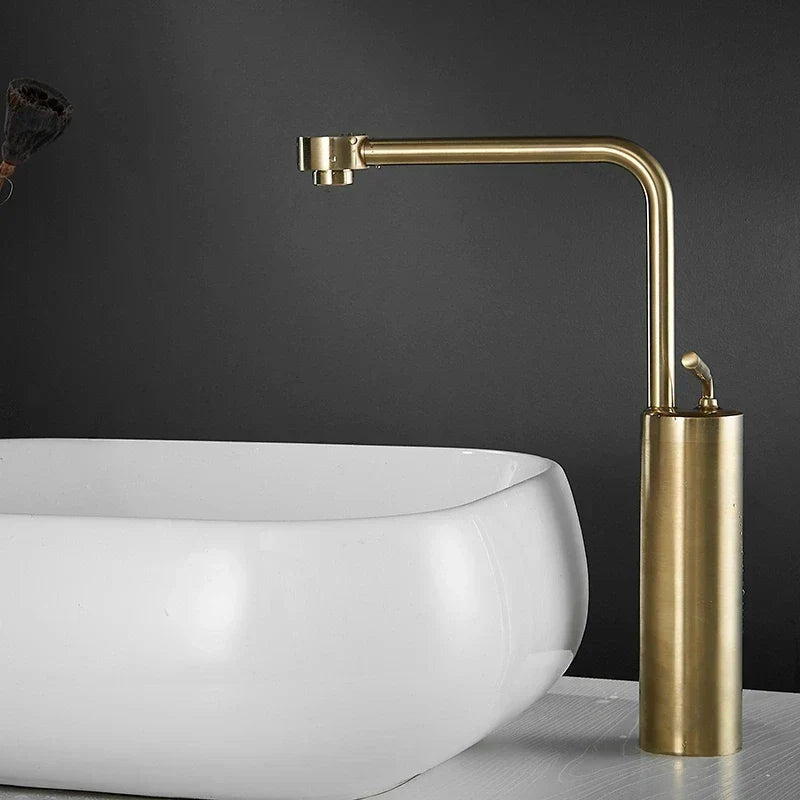 DecorBites™ Brushed Gold Kitchen and Bathroom Faucet Swivel Sink Water Crane, Hot Cold Basin Faucet
