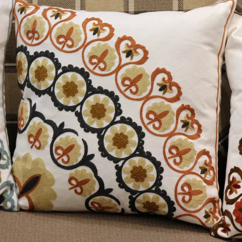DecorBites™ Ethnic Flower Elephant Pillowcase, Hand-Embroidered Boho Cushion Cover