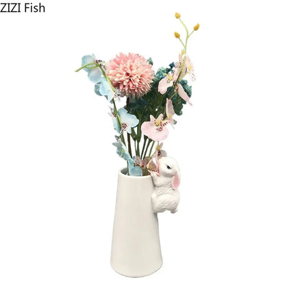 DecorBites™ Lovely Rabbit Ceramic Vase Pot for Floral Arrangement, Table Decor & Aesthetic Room Appeal