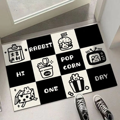 DecorBites™ Block Crystal Velvet Door Mat: Super Absorbent, Non-Slip Rug for Living Room