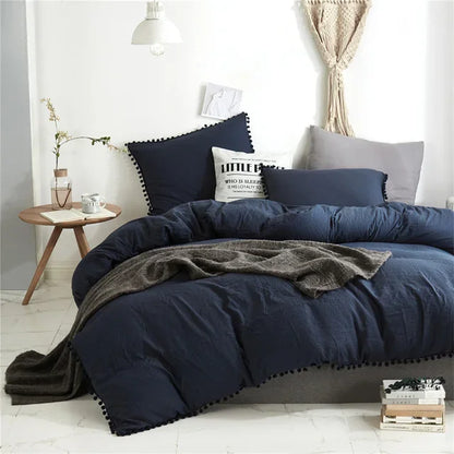 DecorBites™ Furball Tasseles Bedding Set | King/Queen Duvet Cover & Washed Quilt Cover Set