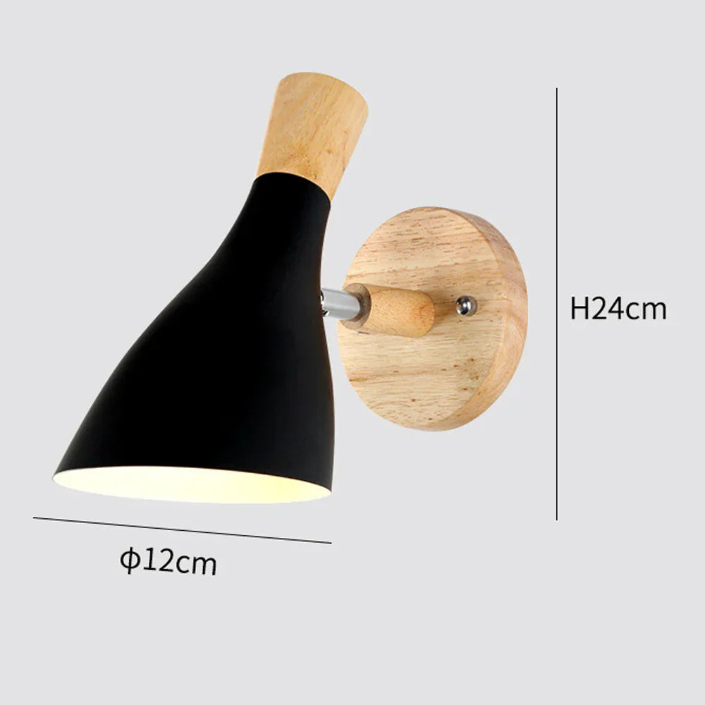 DecorBites™ Black Wooden Wall Light Modern E27 LED Sconce Living Room Decor