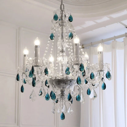 DecorBites™ Blue Crystal Chandelier: Luxury E14 Pendant Lights for Living Room and Bedroom