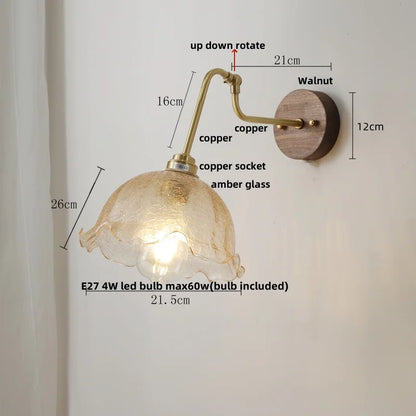 DecorBites™ LED Wall Lights Pull Chain Switch Bedside Lamp Amber Glass Modern Stair Light Fixtures