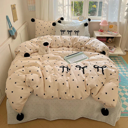 DecorBites™ Korean Princess Bow Lattice Pompom Bedding Set - Single Queen Size