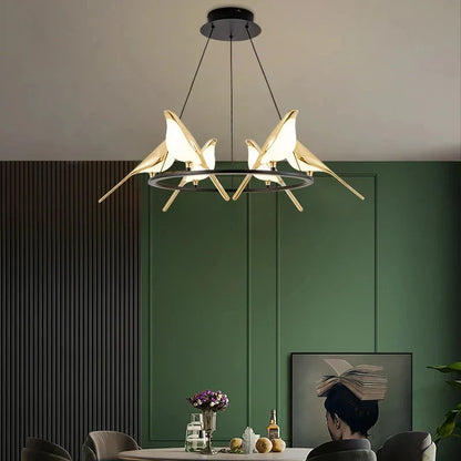 DecorBites™ Gold Magpie Bird Ceiling Chandelier: Modern Home Interior Lighting for Living Dining Kitchen