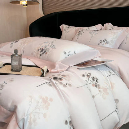 DecorBites™ Eucalyptus Fiber Flowers Bedding Set: Duvet Cover, Bed Sheet, Pillowcase - 4Pcs