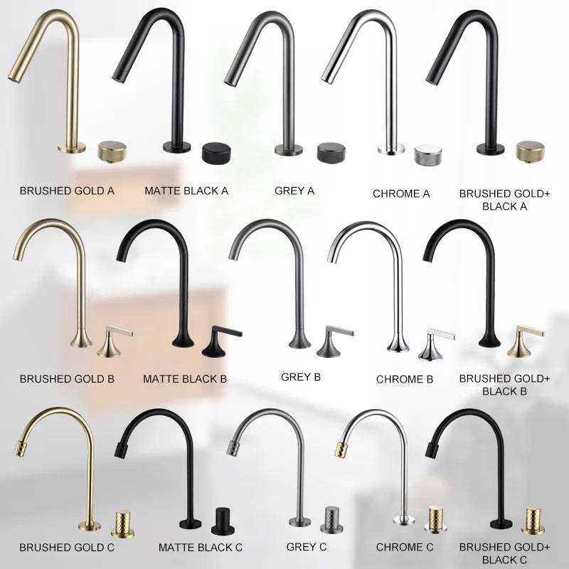 DecorBites™ Brass Basin Faucet Brushed Gold Double Bracket Two Holes Hot Cold Mixer